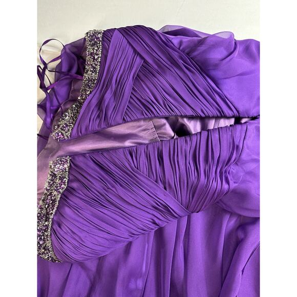 FLASH BY MAC DUGGAL Royal Purple Prom Dress Size 4 Strapless Front Slit Chiffon - Picture 7 of 7